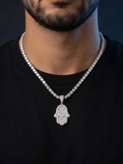 Moissanite Baguette Hamsa/Fatima Hand Pendant