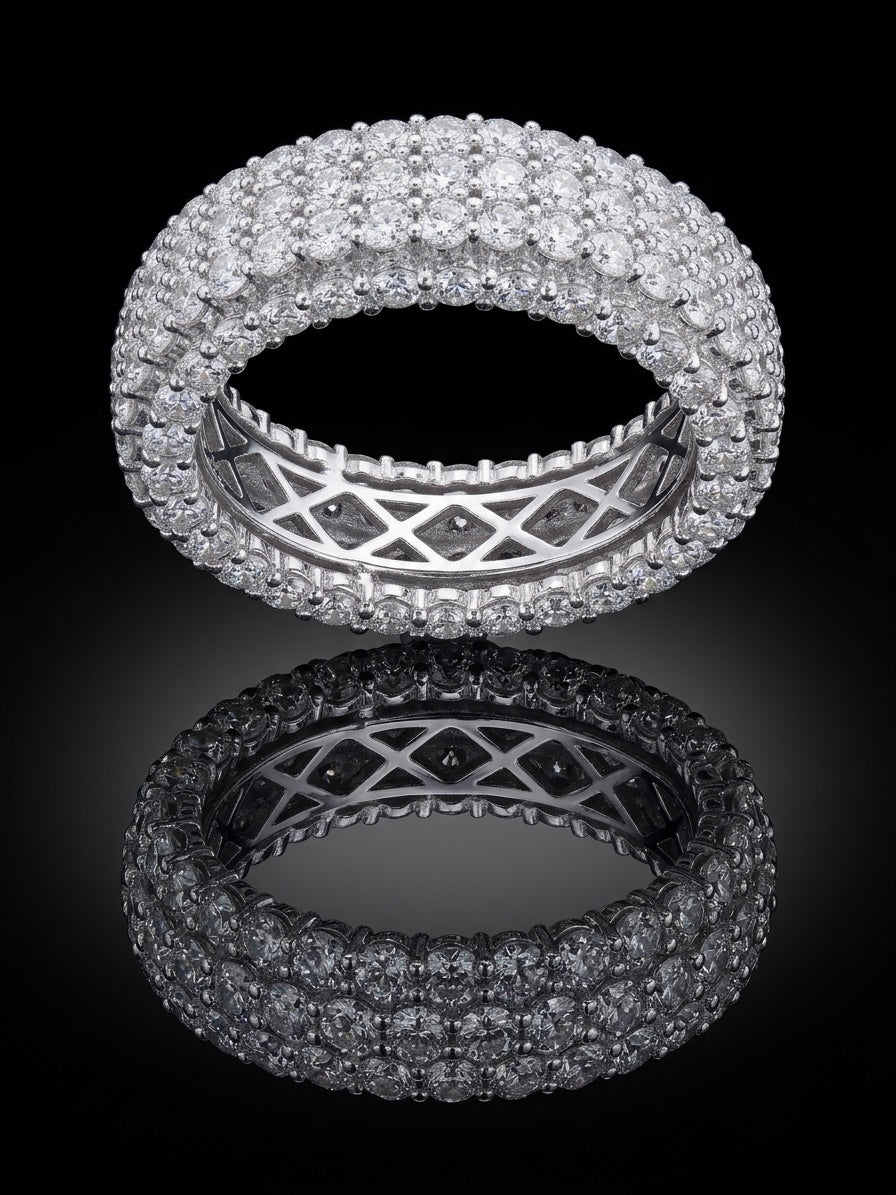 Multi-Row Iced Out Round Cut Moissanite Eternity Band