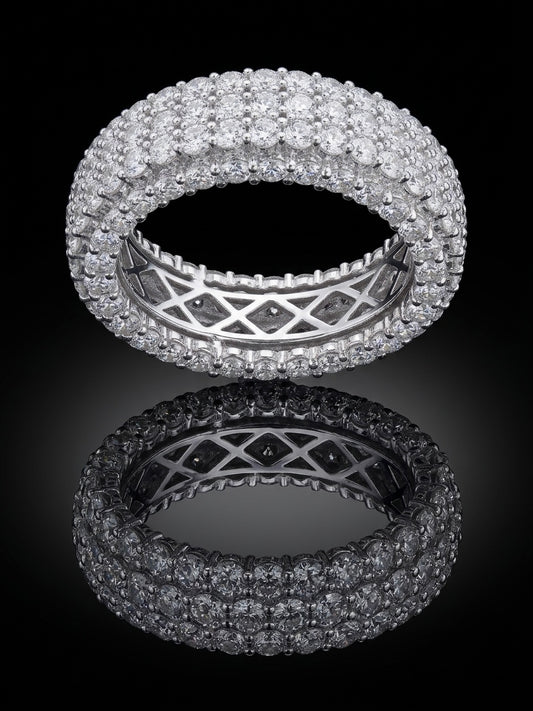 Multi-Row Iced Out Round Cut Moissanite Eternity Band
