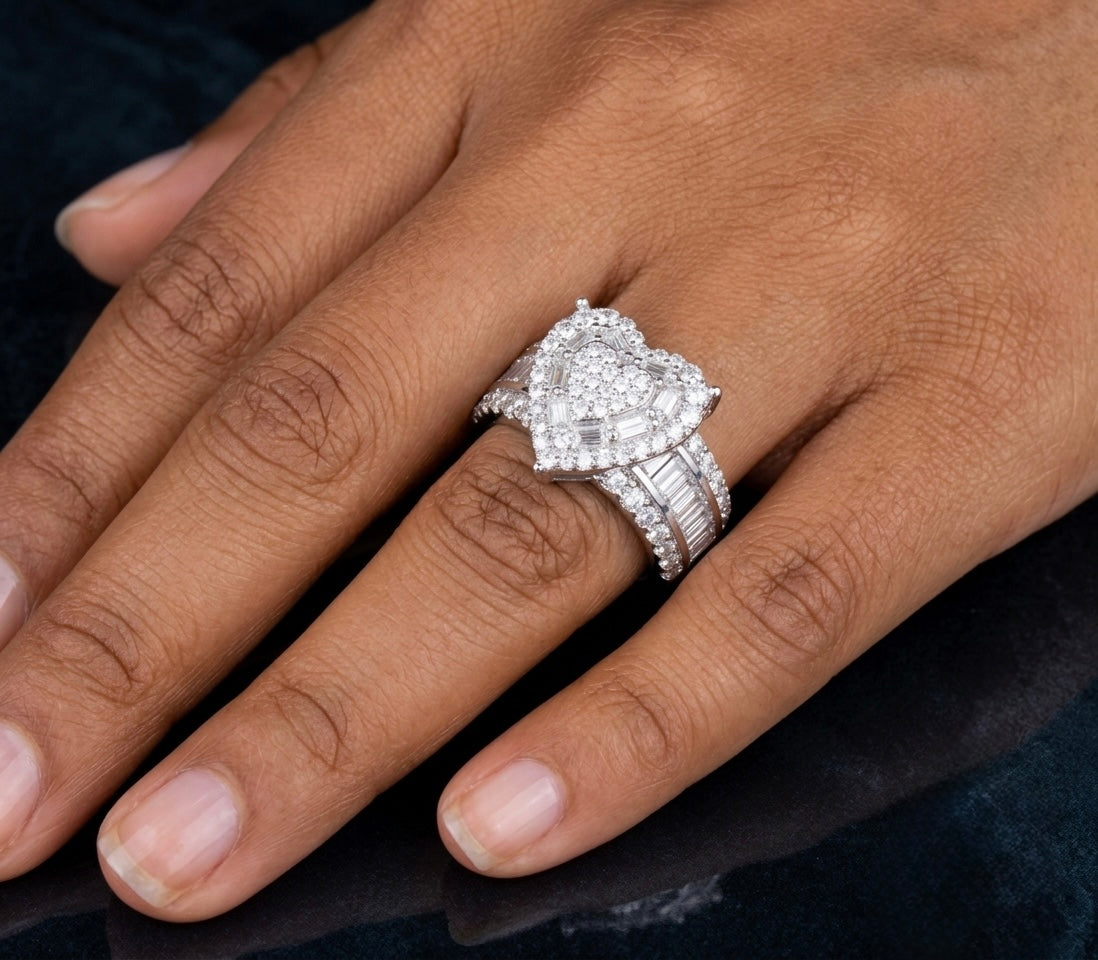 Moissanite Baguette Heart Ring