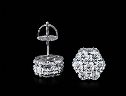 6MM 3D Iced Out Flower Cluster Moissanite Earrings