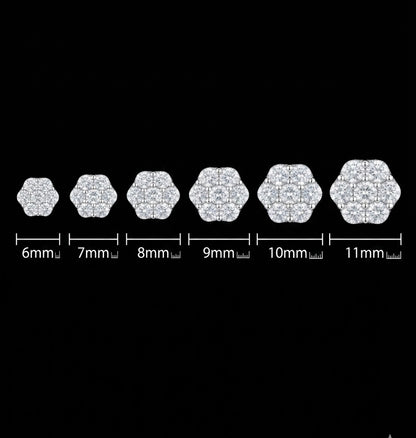 6MM 3D Iced Out Flower Cluster Moissanite Earrings