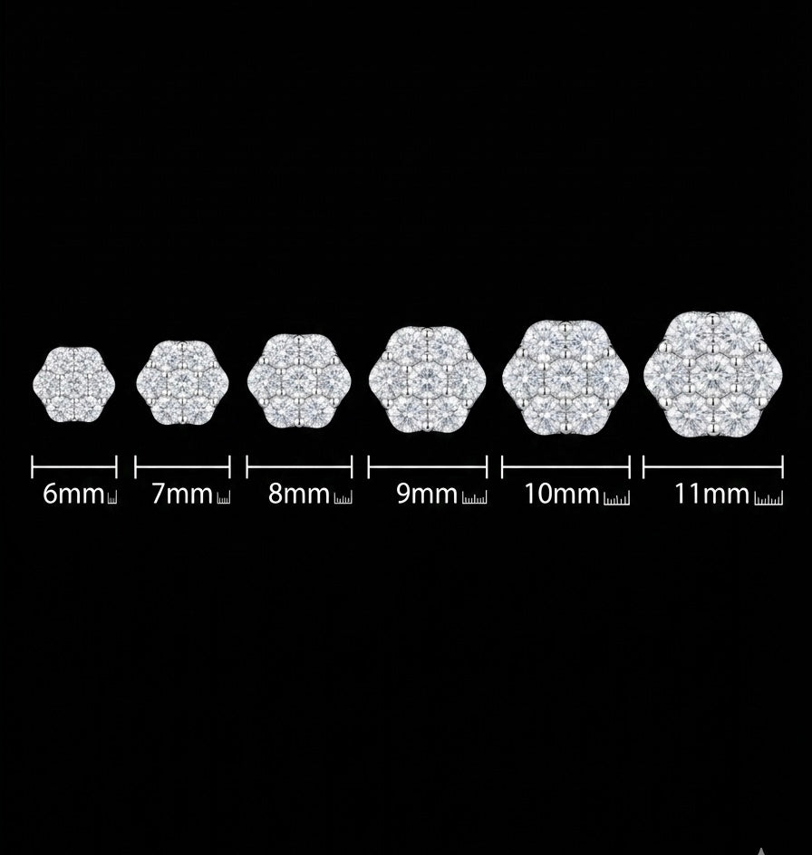 9MM 3D Iced Out Flower Cluster Moissanite Earrings