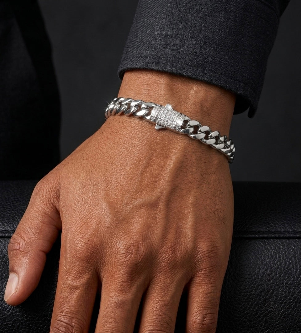 Moissanite Clasp 10MM Miami Cuban Bracelet In 18K White Gold