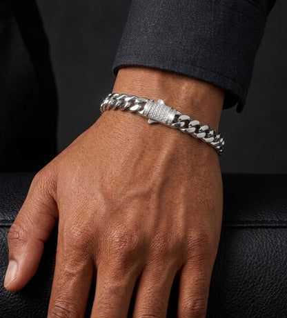 Moissanite Clasp 10MM Miami Cuban Bracelet In 18K White Gold