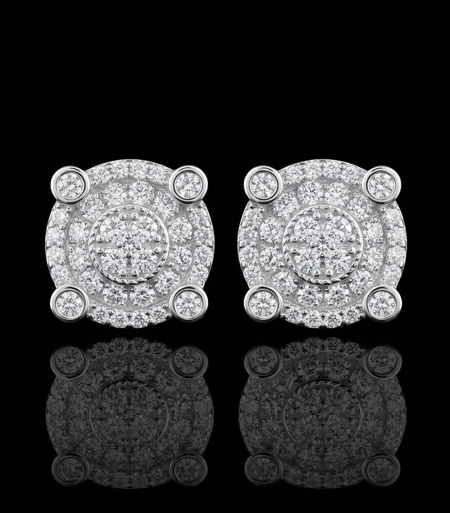 Round Cut Moissanite Cluster Earrings