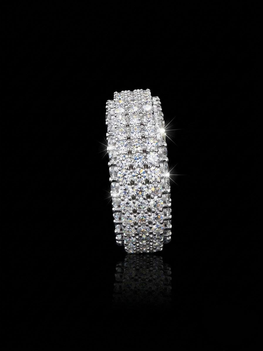 Multi-Row Iced Out Round Cut Moissanite Eternity Band