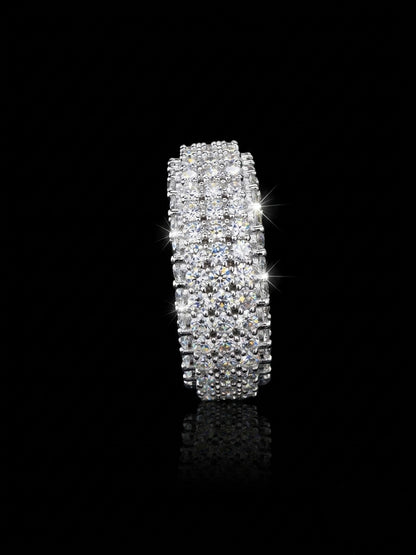 Multi-Row Iced Out Round Cut Moissanite Eternity Band