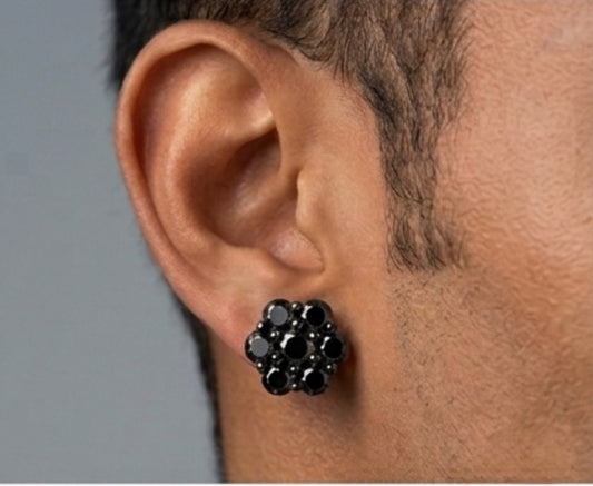 12MM Moissanite Black Rhodium Flower Cluster Earrings
