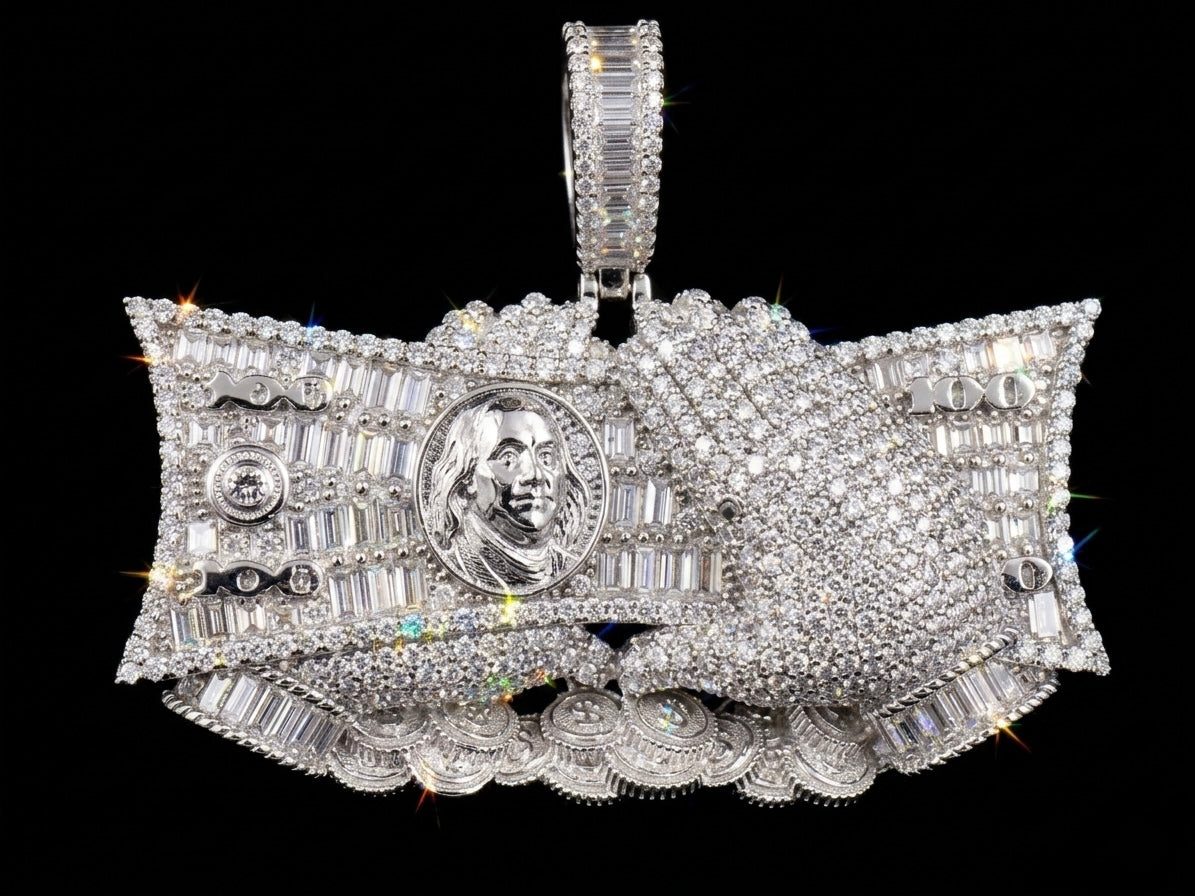 Hand Holding Dollar Bills Moissanite Pendant