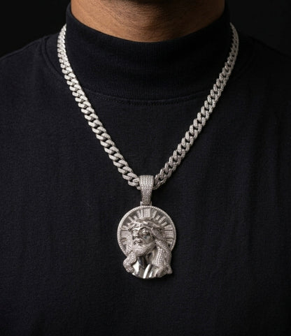 Moissanite Jesus Head With Halo Pendant