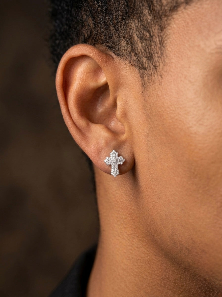 Moissanite Cross Stud Earrings
