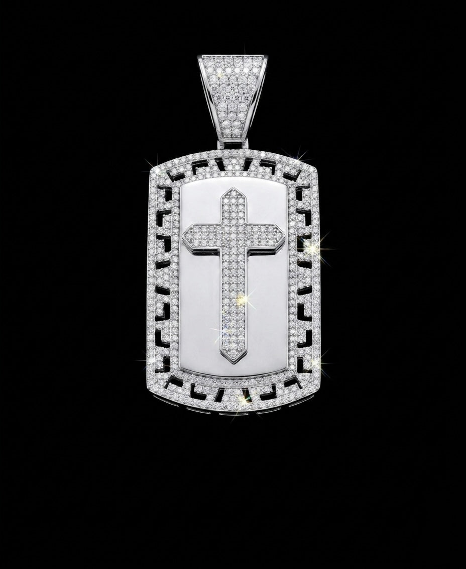 Moissanite Cross Dog Tag Pendant