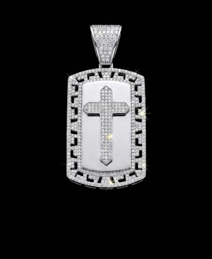 Moissanite Cross Dog Tag Pendant