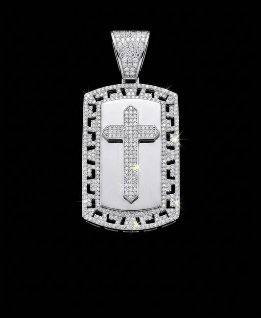 Moissanite Cross Dog Tag Pendant