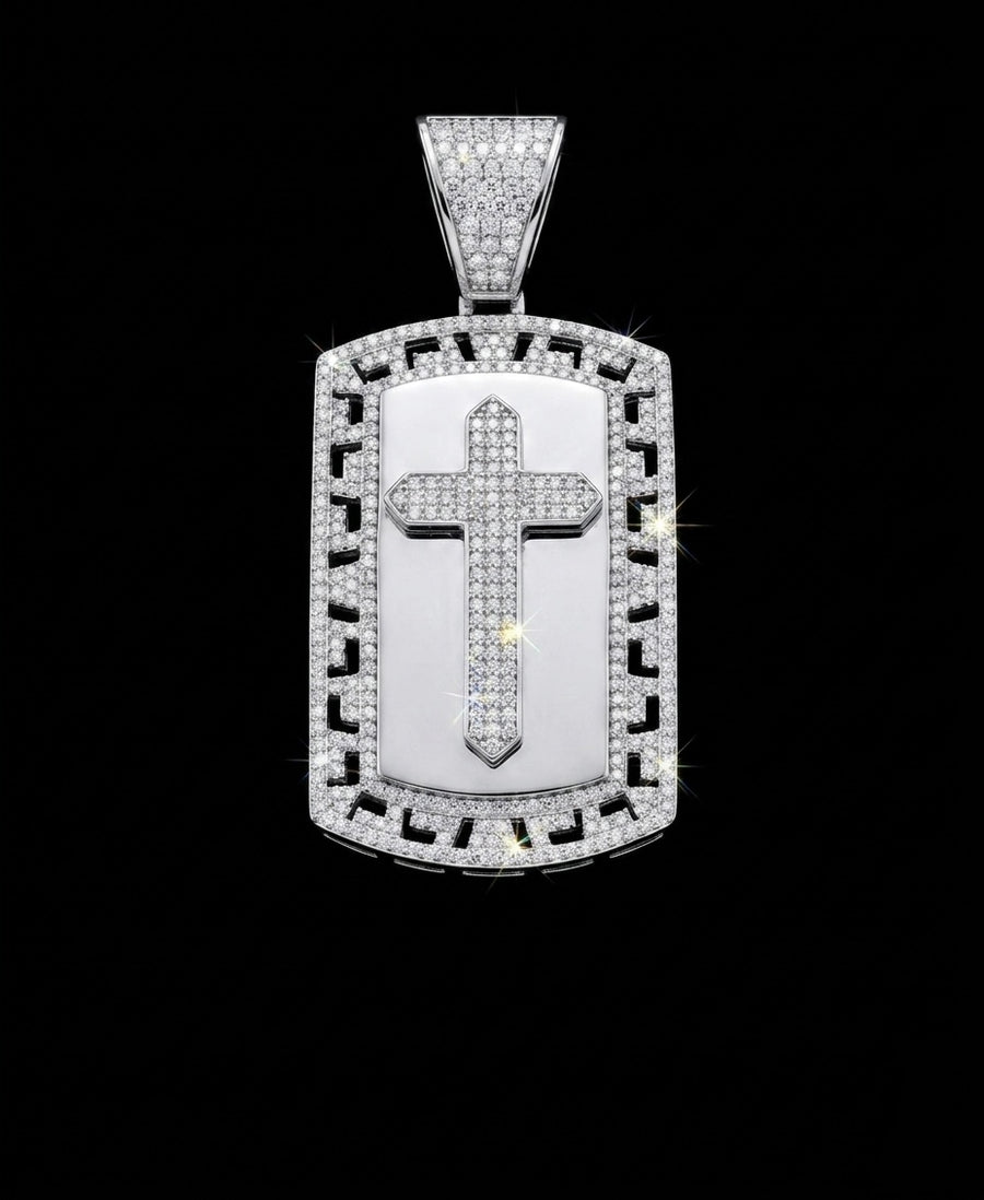 Moissanite Cross Dog Tag Pendant