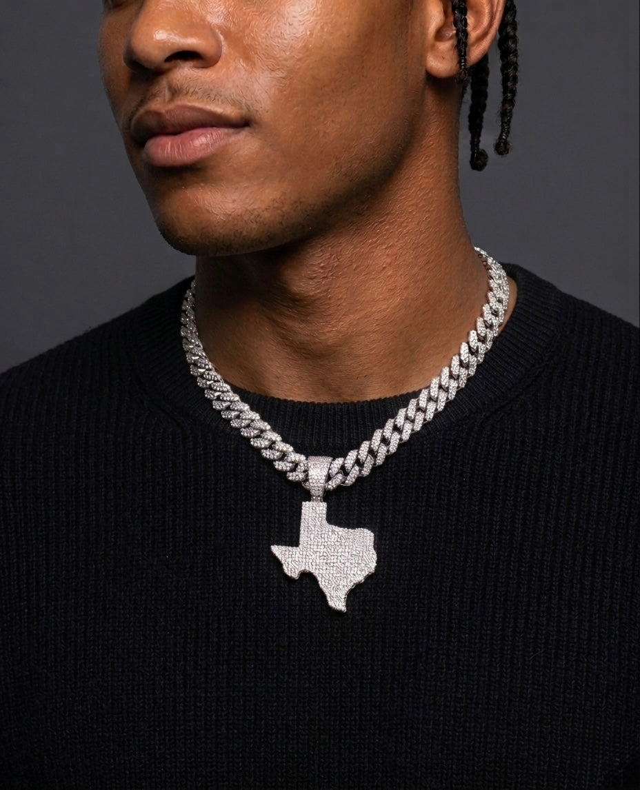 Iced Out Moissanite Texas Map Pendant
