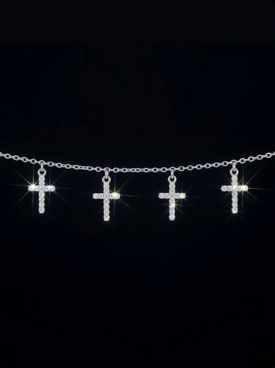 Iced Out Moissanite Cross Ankle Bracelet