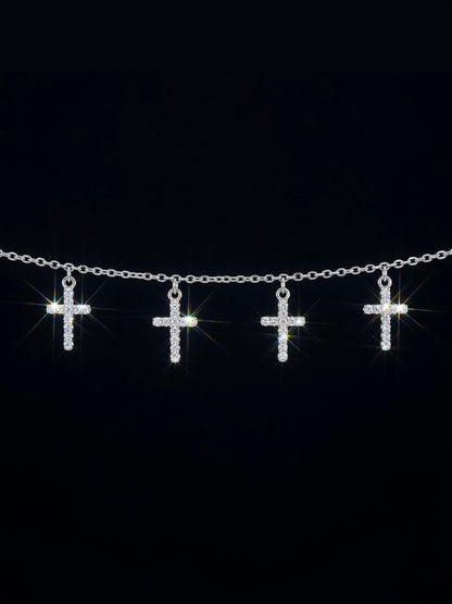 Iced Out Moissanite Cross Ankle Bracelet