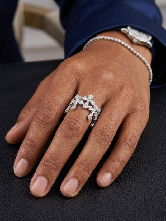 Moissanite Pave Cross Eternity Band