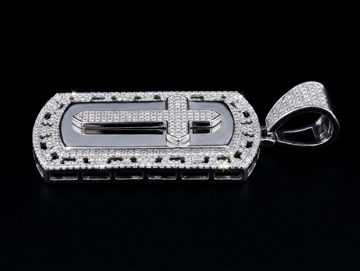 Moissanite Cross Dog Tag Pendant