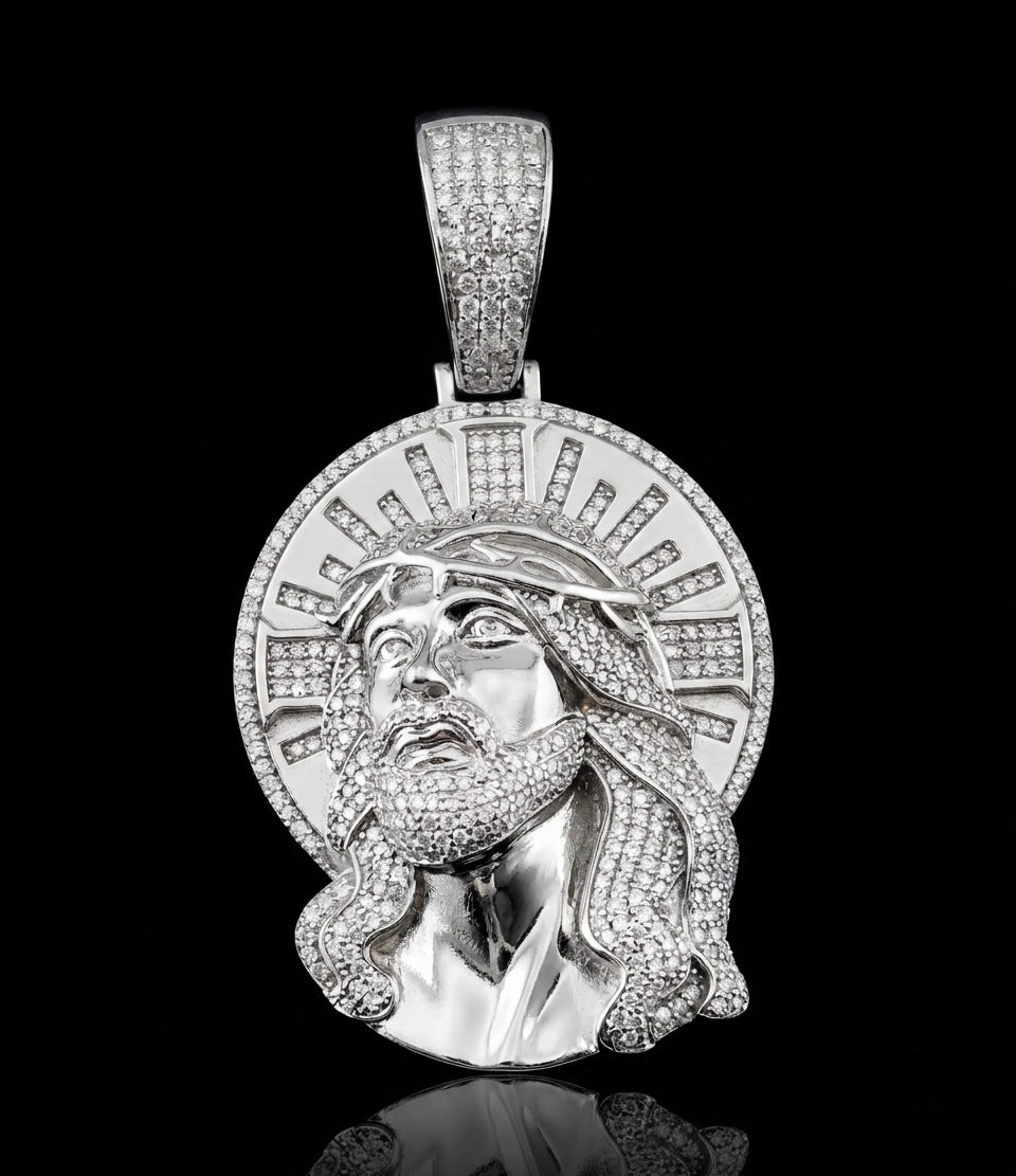 Moissanite Jesus Head With Halo Pendant
