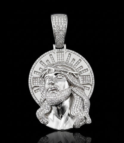 Moissanite Jesus Head With Halo Pendant
