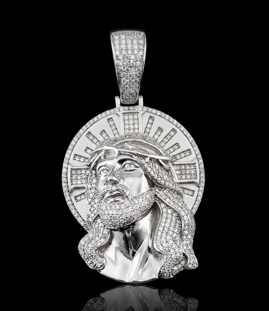 Moissanite Jesus Head With Halo Pendant