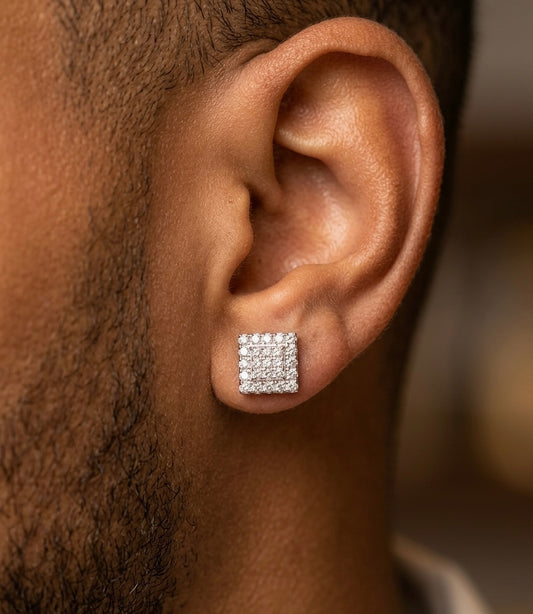 Stepped Square Moissanite Cluster Earrings