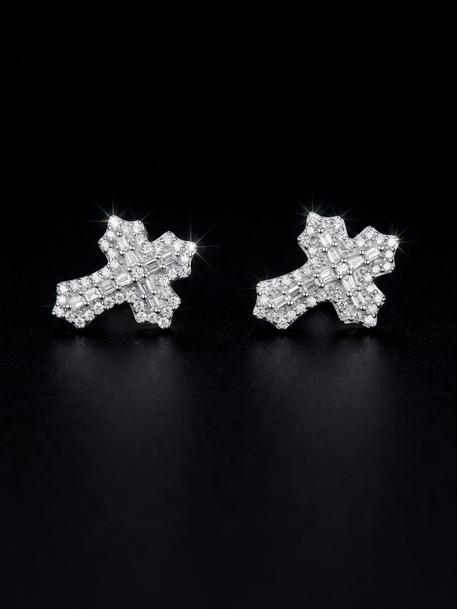 Moissanite Cross Stud Earrings