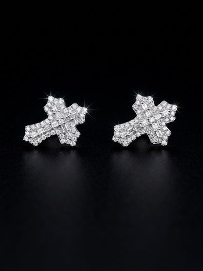 Moissanite Cross Stud Earrings