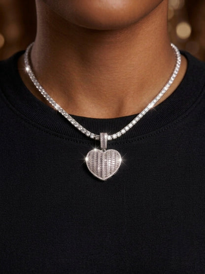 Moissanite Baguette Heart Pendant