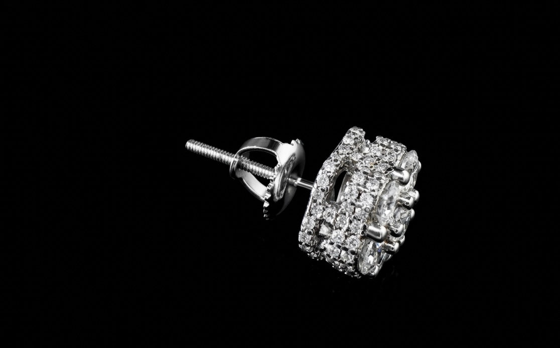 9MM 3D Iced Out Flower Cluster Moissanite Earrings