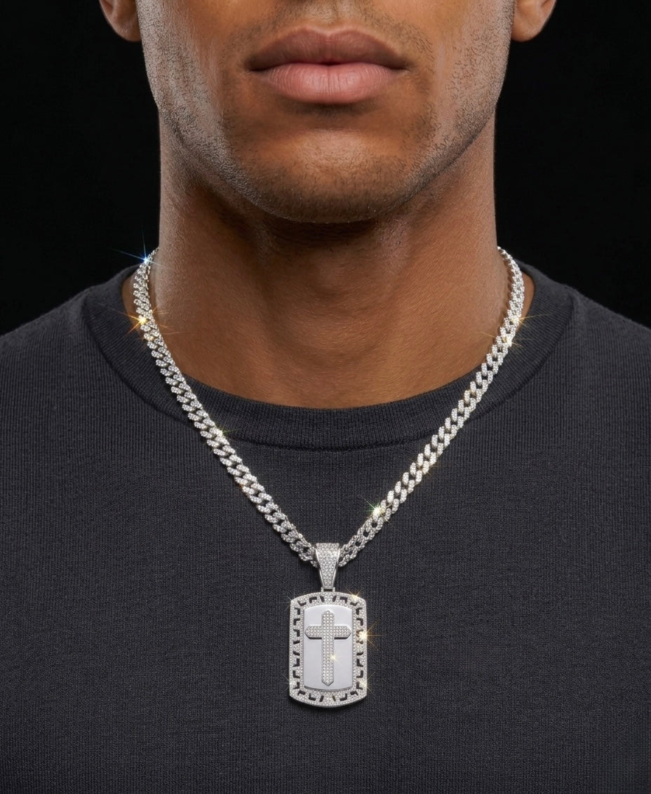 Moissanite Cross Dog Tag Pendant