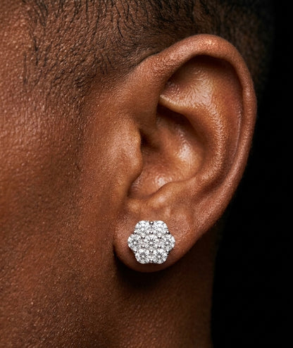 8MM 3D Iced Our Flower Cluster Moissanite Earrings