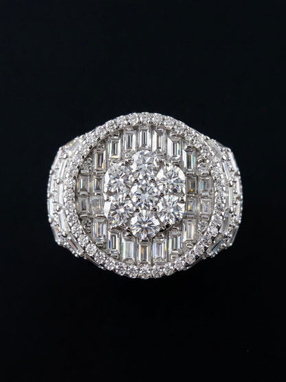 Iced Out Baguette & Round Moissanite Cluster Ring