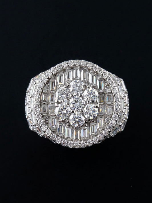 Iced Out Baguette & Round Moissanite Cluster Ring