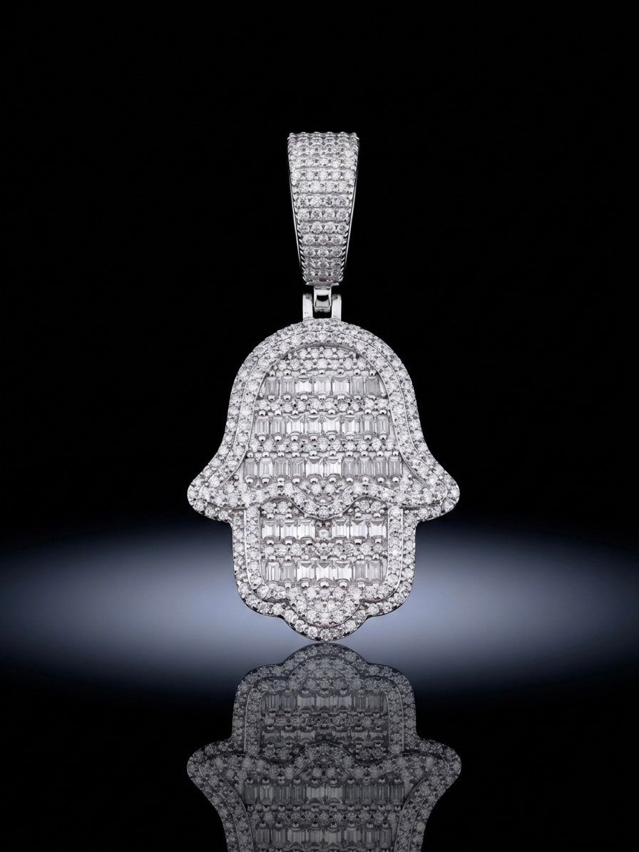 Moissanite Baguette Hamsa/Fatima Hand Pendant