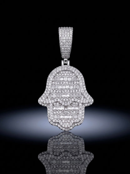 Moissanite Baguette Hamsa/Fatima Hand Pendant
