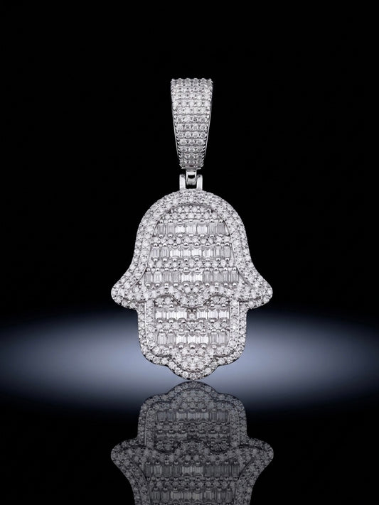 Moissanite Baguette Hamsa/Fatima Hand Pendant