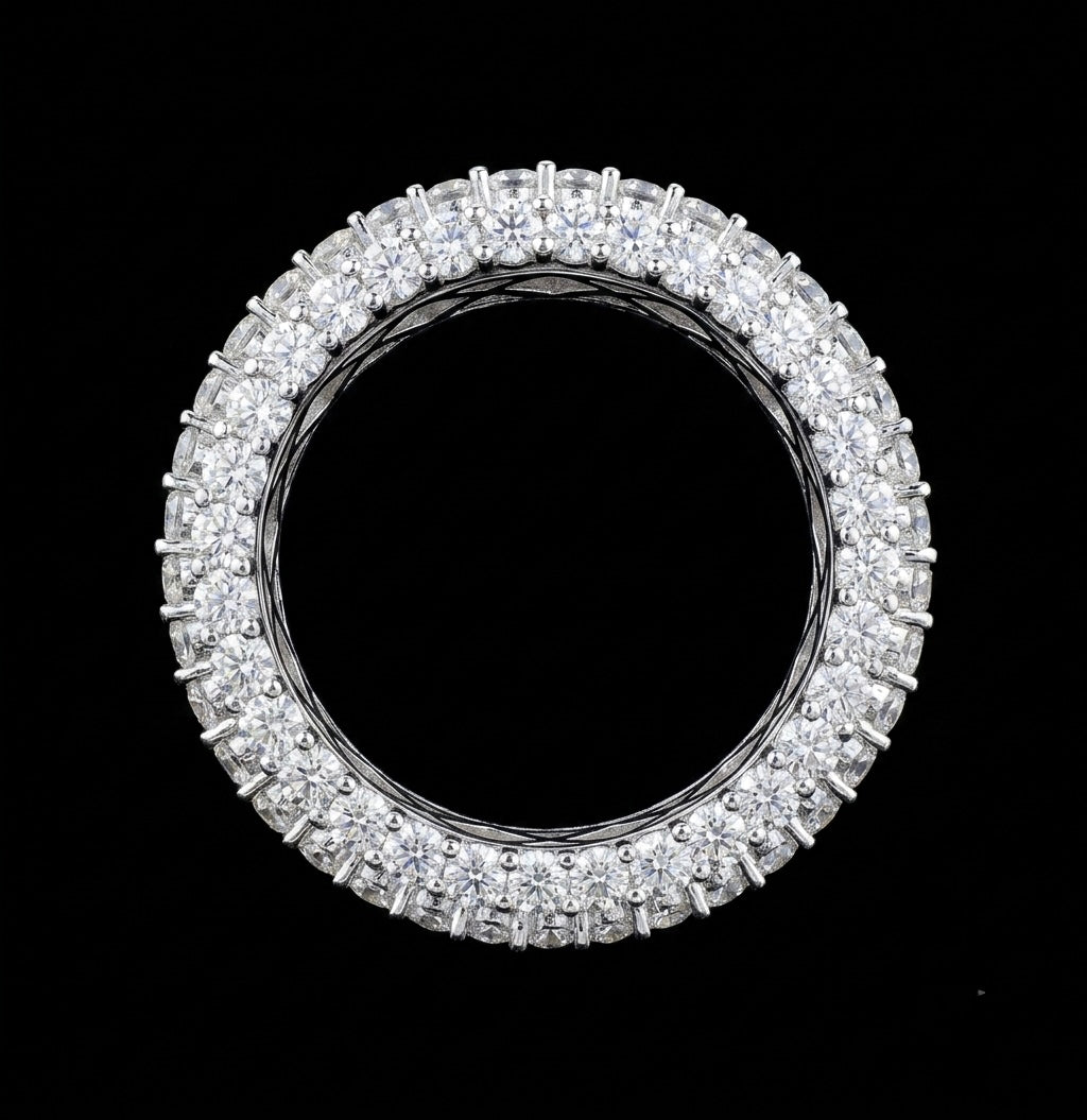 Multi-Row Iced Out Round Cut Moissanite Eternity Band