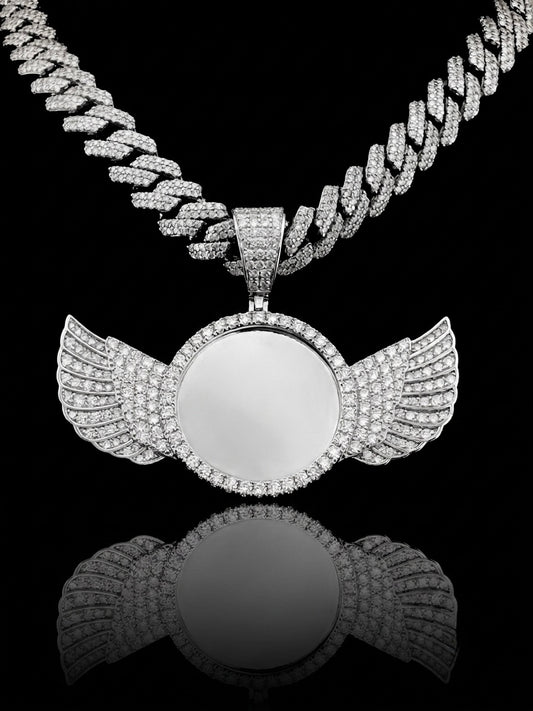 Moissanite Angel Wing Picture Frame Pendant