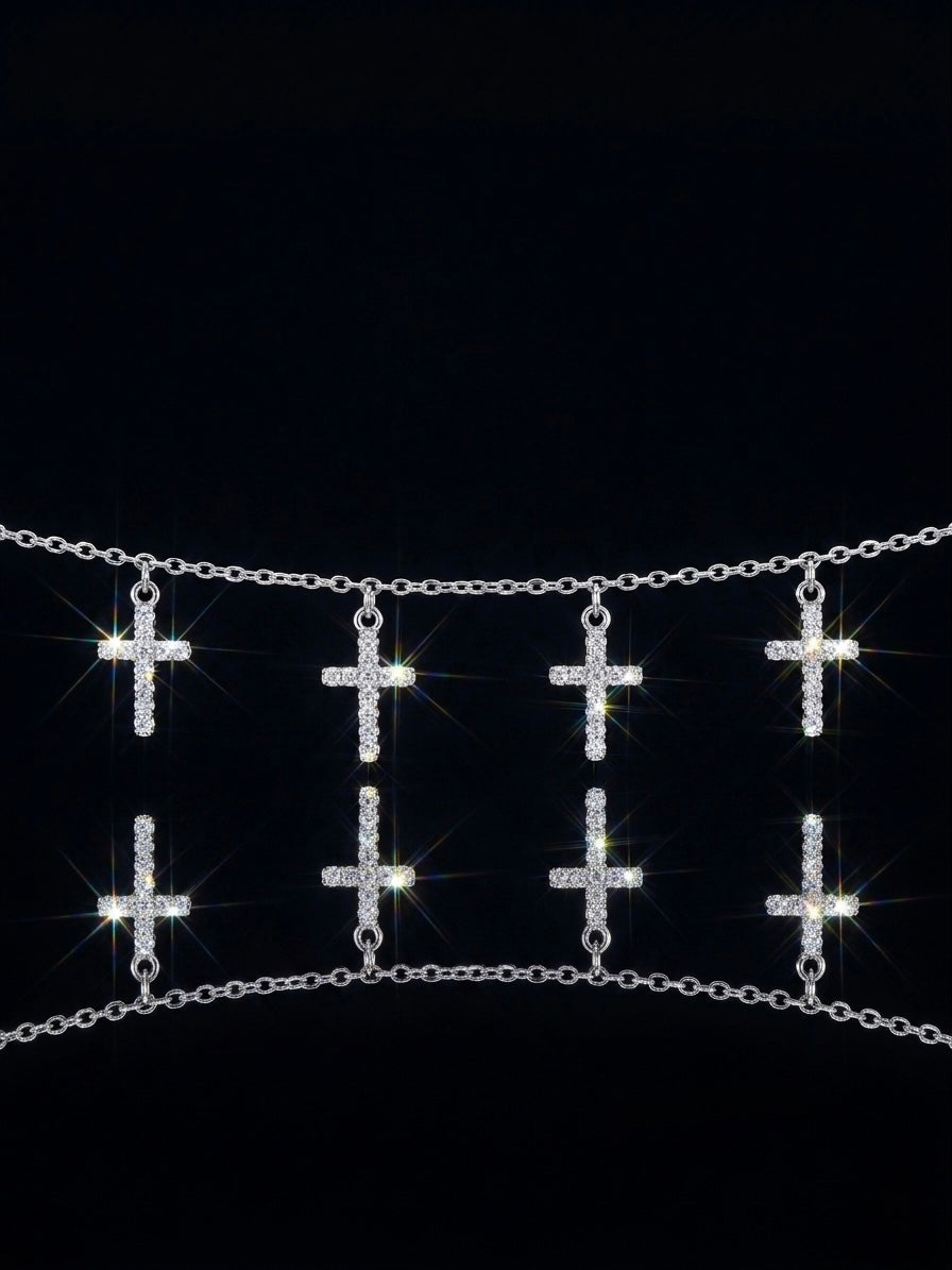 Iced Out Moissanite Cross Ankle Bracelet