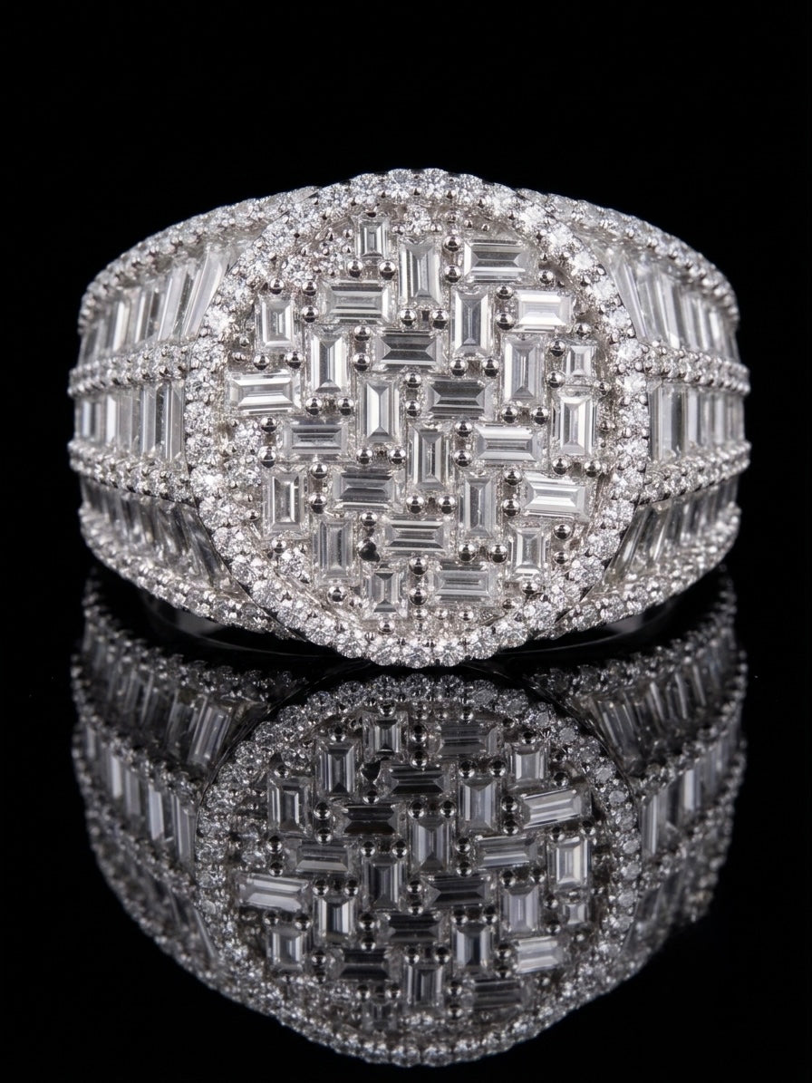 Iced Out White Moissanite Baguette Cluster Statement Ring