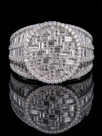 Iced Out White Moissanite Baguette Cluster Statement Ring