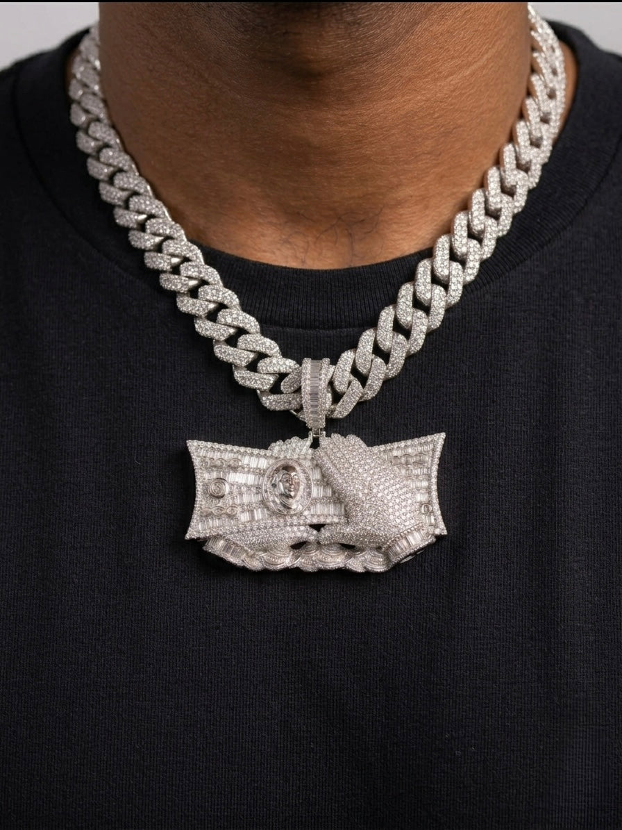 Hand Holding Dollar Bills Moissanite Pendant
