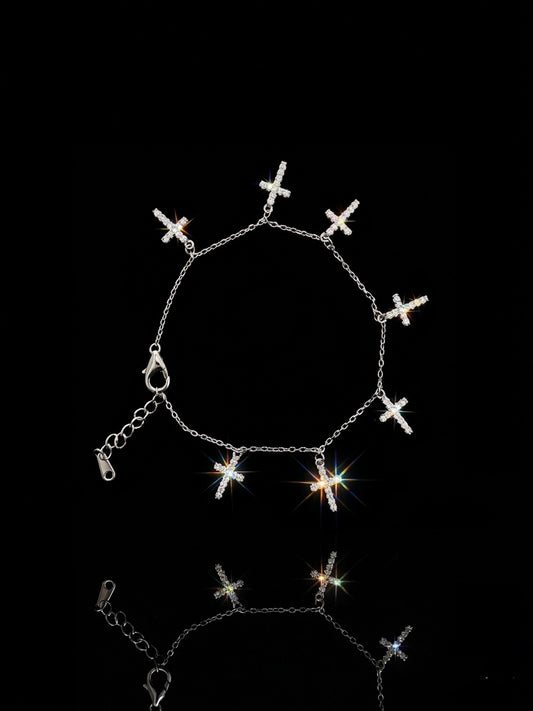 Iced Out Moissanite Cross Ankle Bracelet