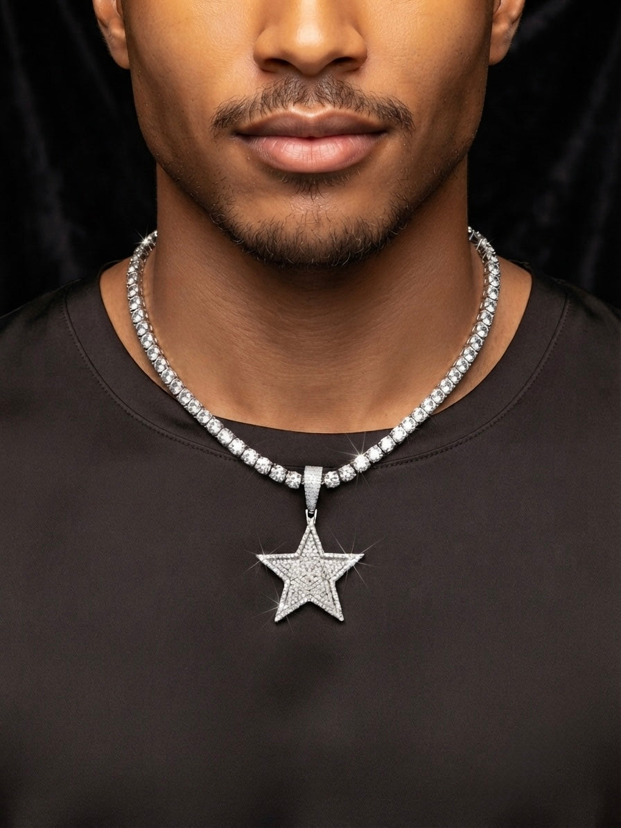 Iced Out Moissanite 5 Point Star Pendant