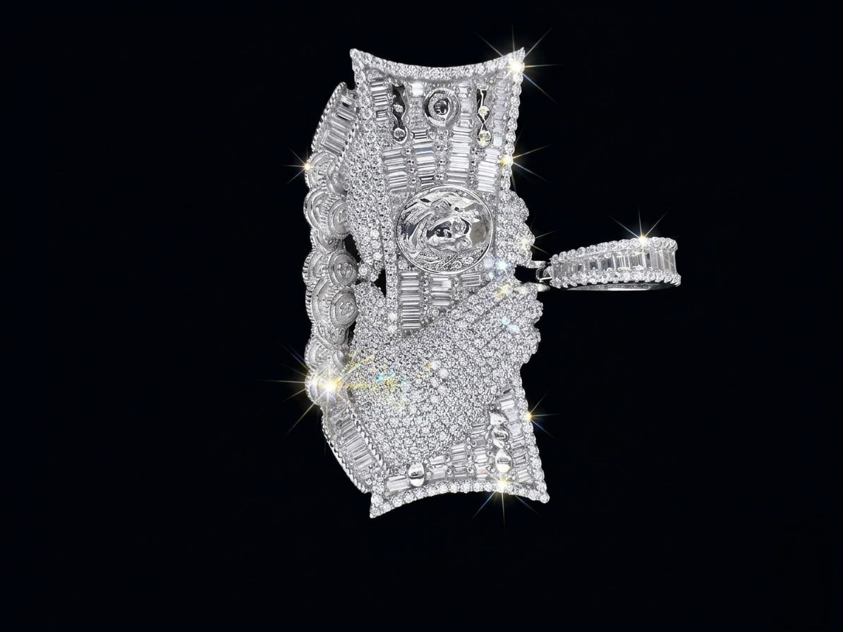 Hand Holding Dollar Bills Moissanite Pendant