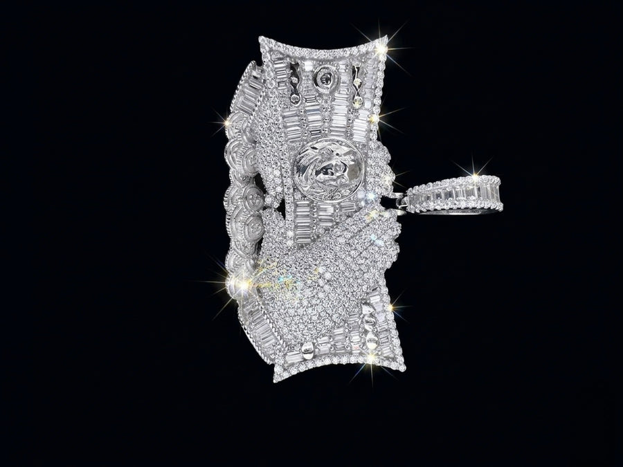 Hand Holding Dollar Bills Moissanite Pendant
